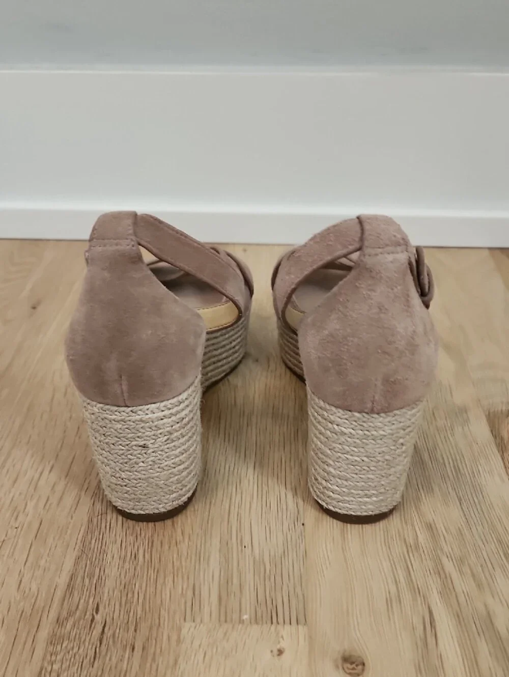 Michael Kors Beige Suede Espadrille Wedge Sandals